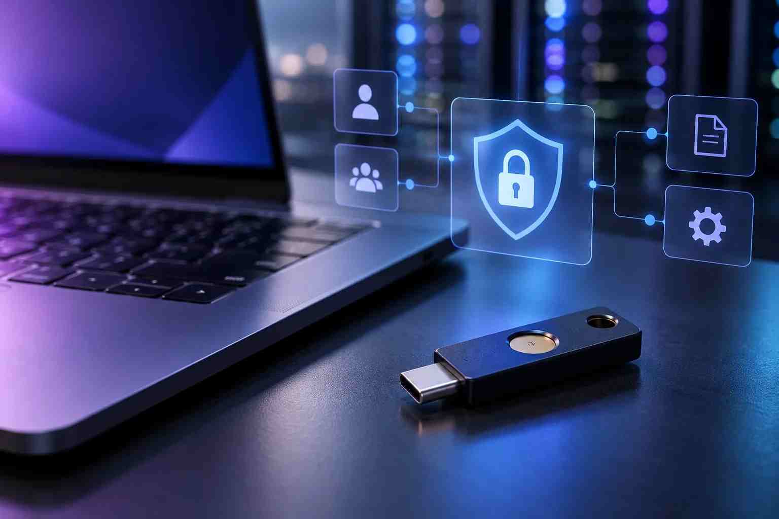 Concept image of a security key and account permission controls
