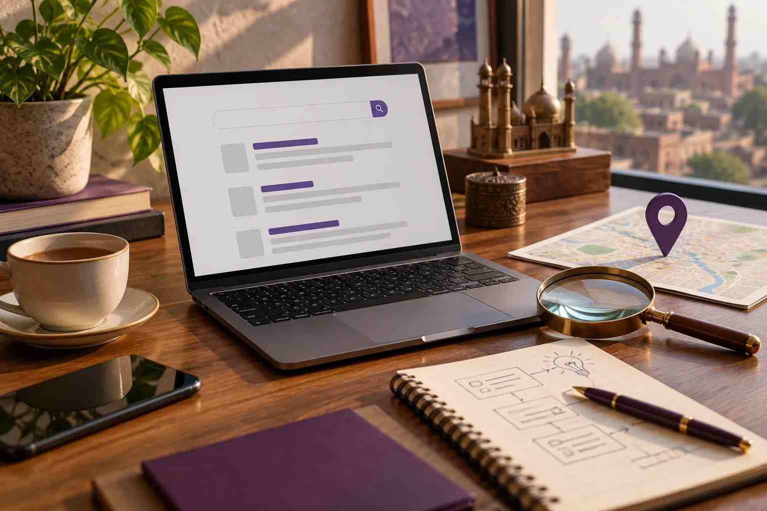 Concept image of a search research workspace