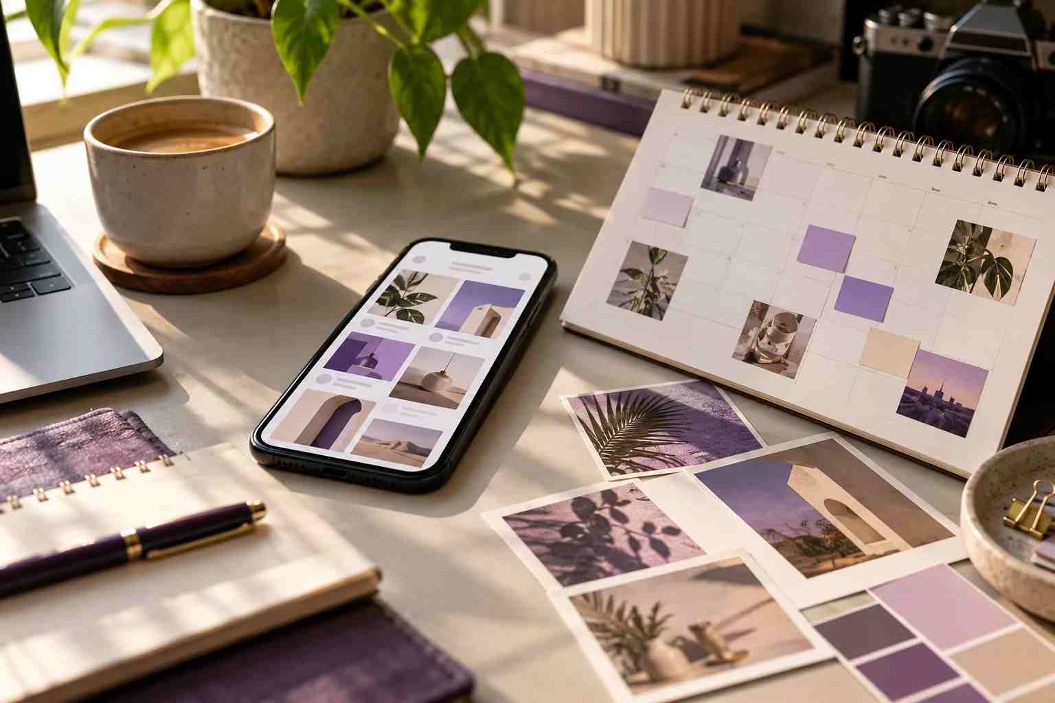 Concept image of social posts beside a content calendar