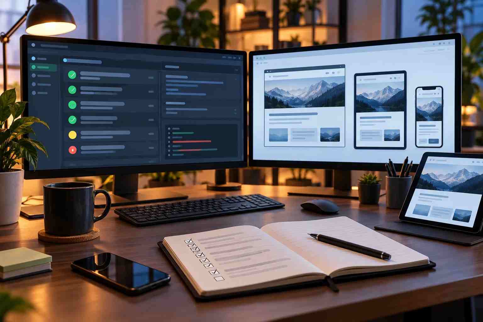 Concept image of test case panels and responsive device previews