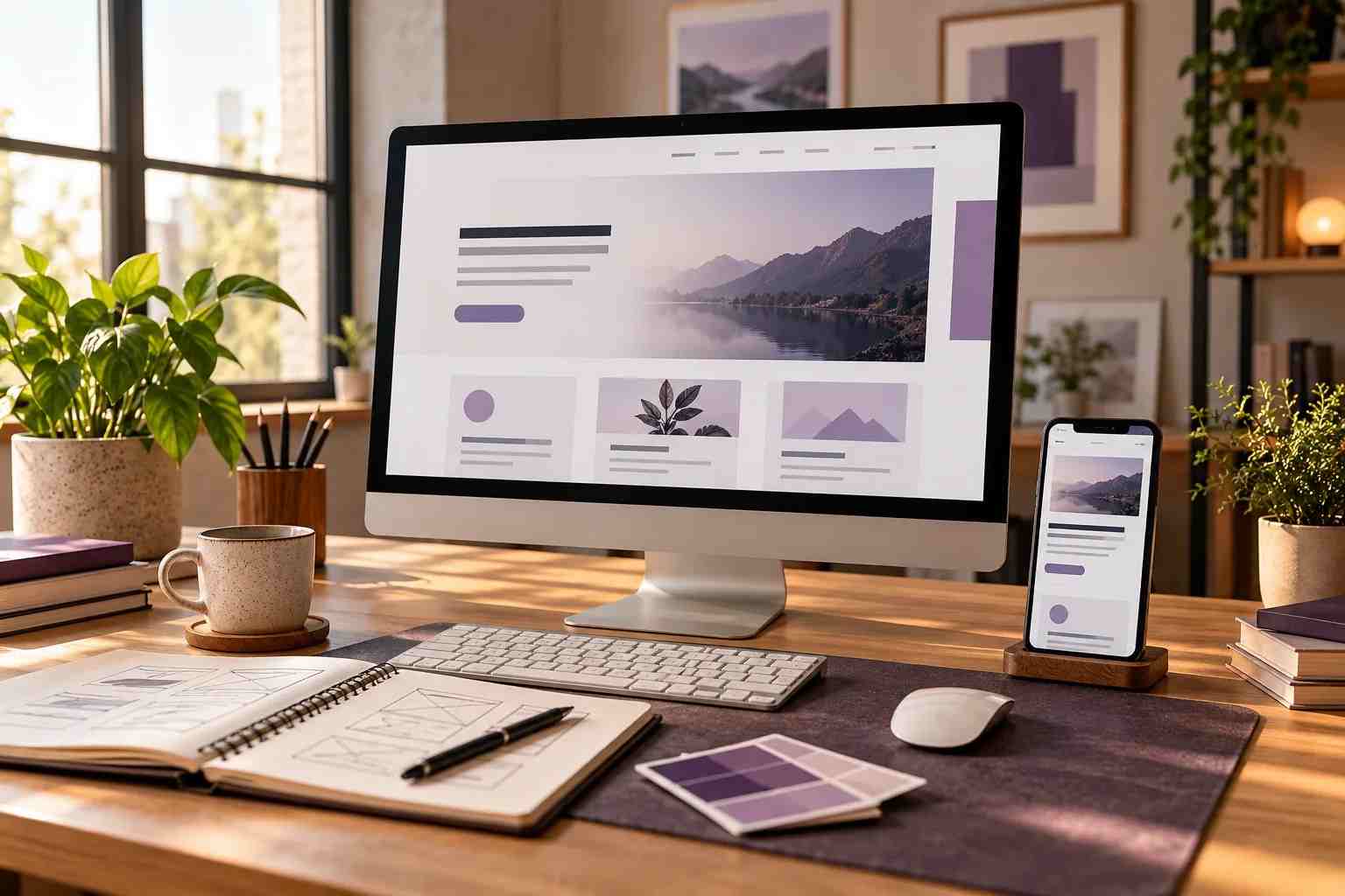 Concept image of responsive website layouts on desktop and mobile