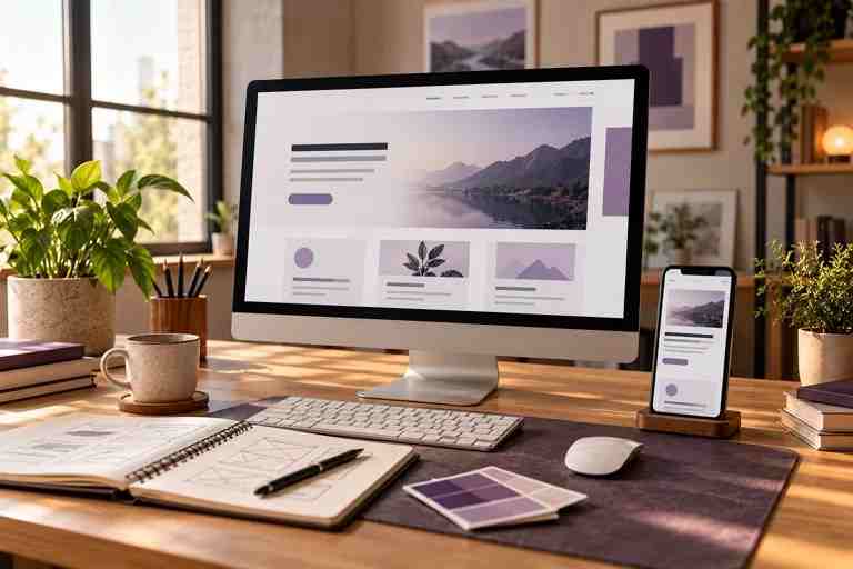 Concept image of responsive website layouts on a monitor and phone